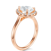 Signature Halo Pear Engagement Ring - Rose Gold Polished Band - Side View
