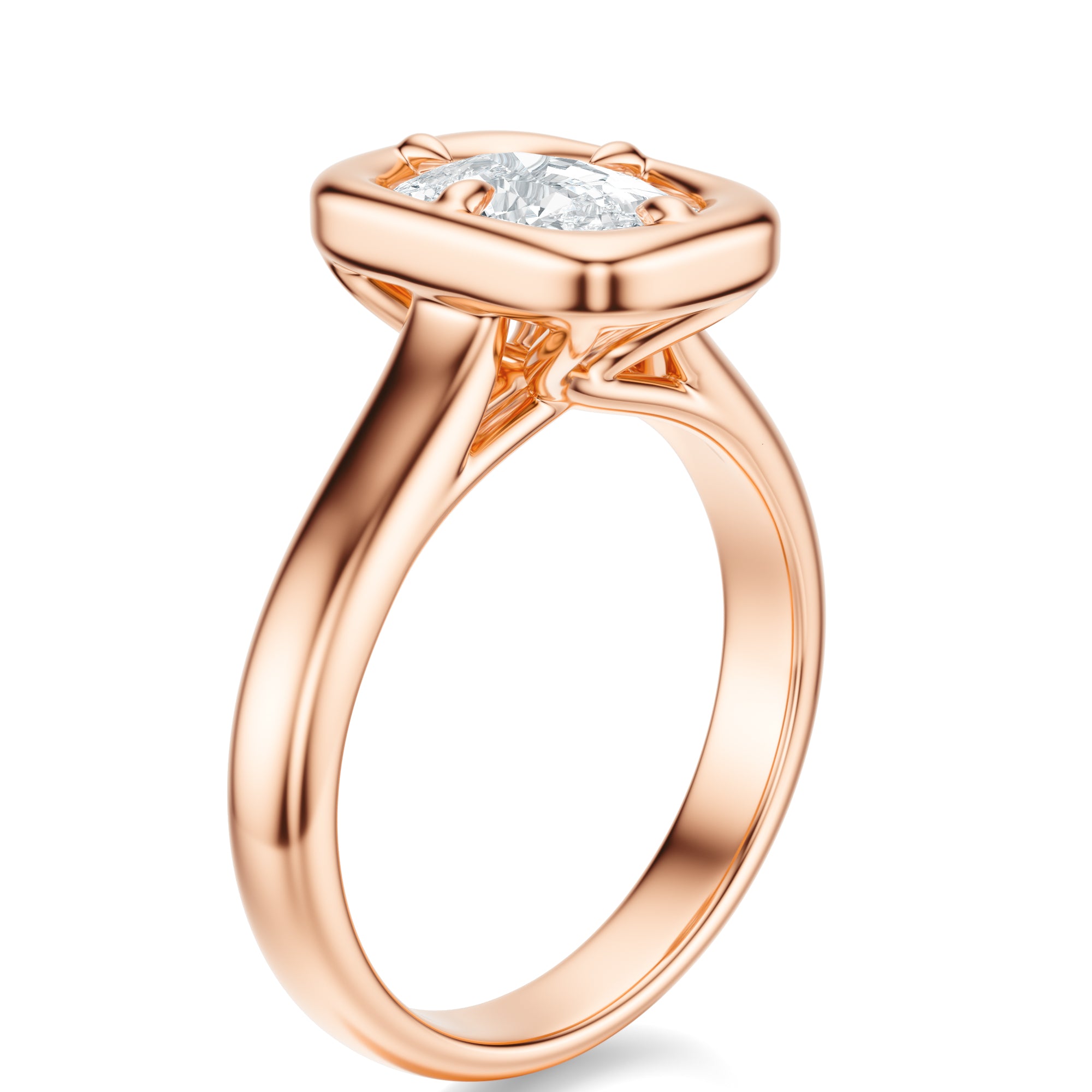 Signature Heirloom Bezel Elongated Cushion Engagement Ring - Rose Gold Polished Band - Side View