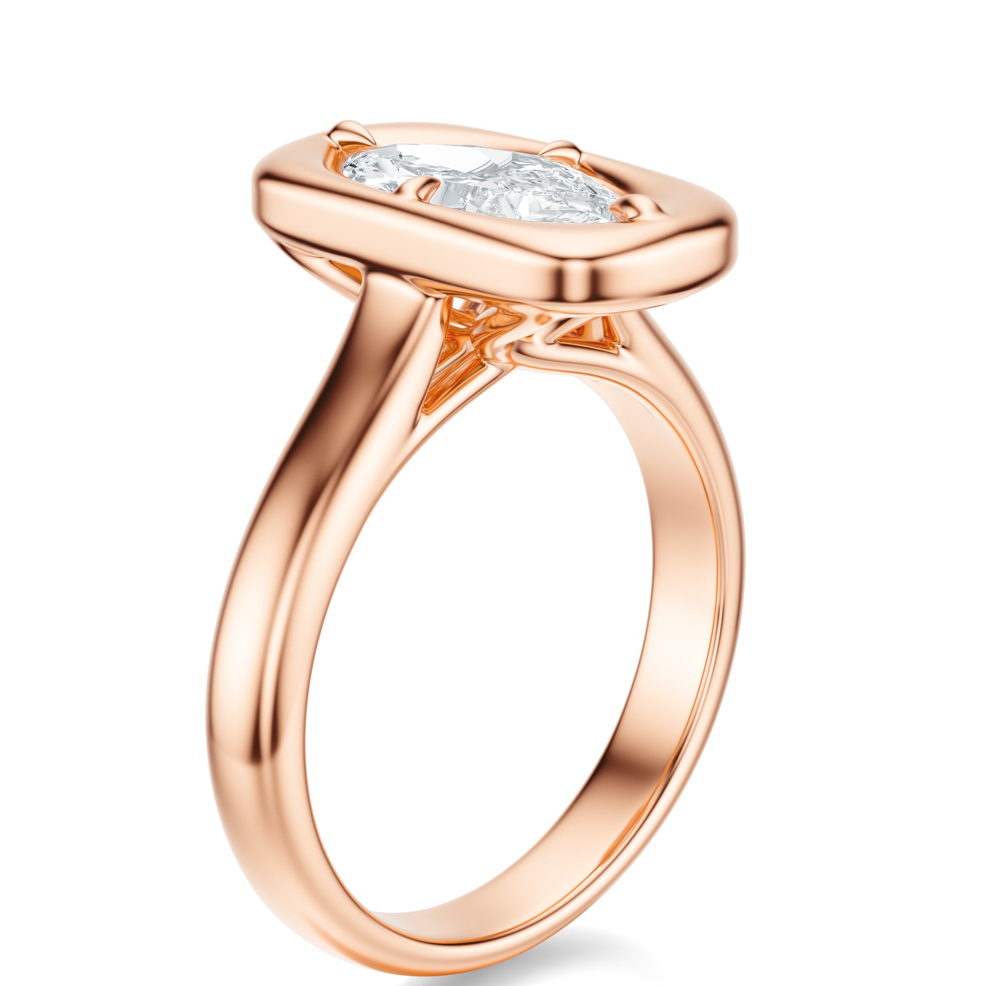 Signature Heirloom Bezel Marquise Engagement Ring - Rose Gold Polished Band - Side View