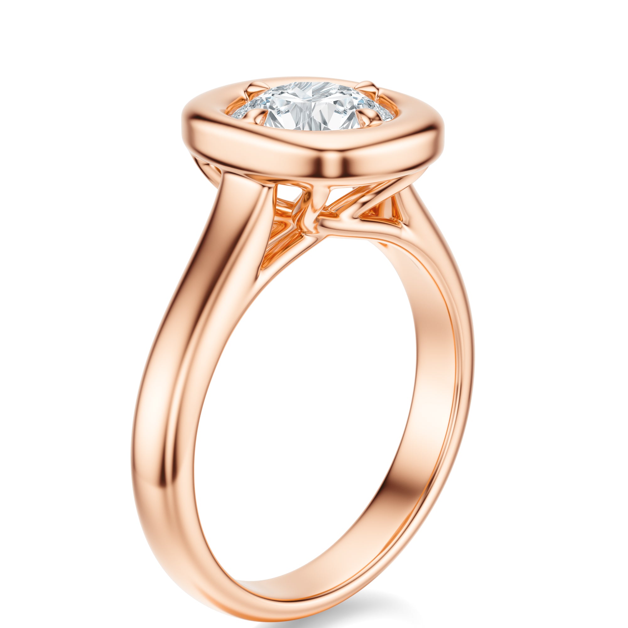 Signature Heirloom Bezel Round Engagement Ring - Rose Gold Polished Band - Side View