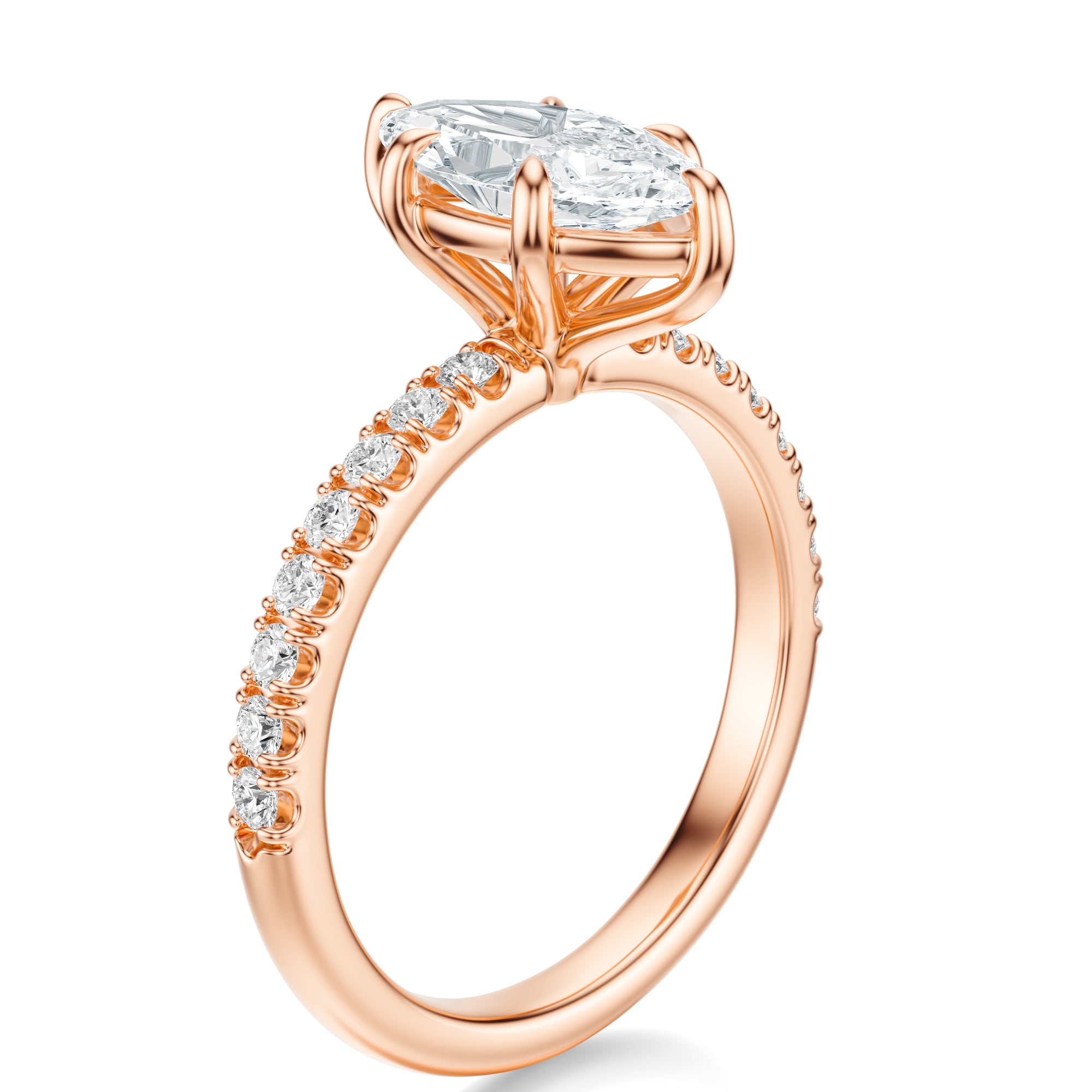 Signature Solitaire Marquise Engagement Ring - Rose Gold Pavé Band - Side View