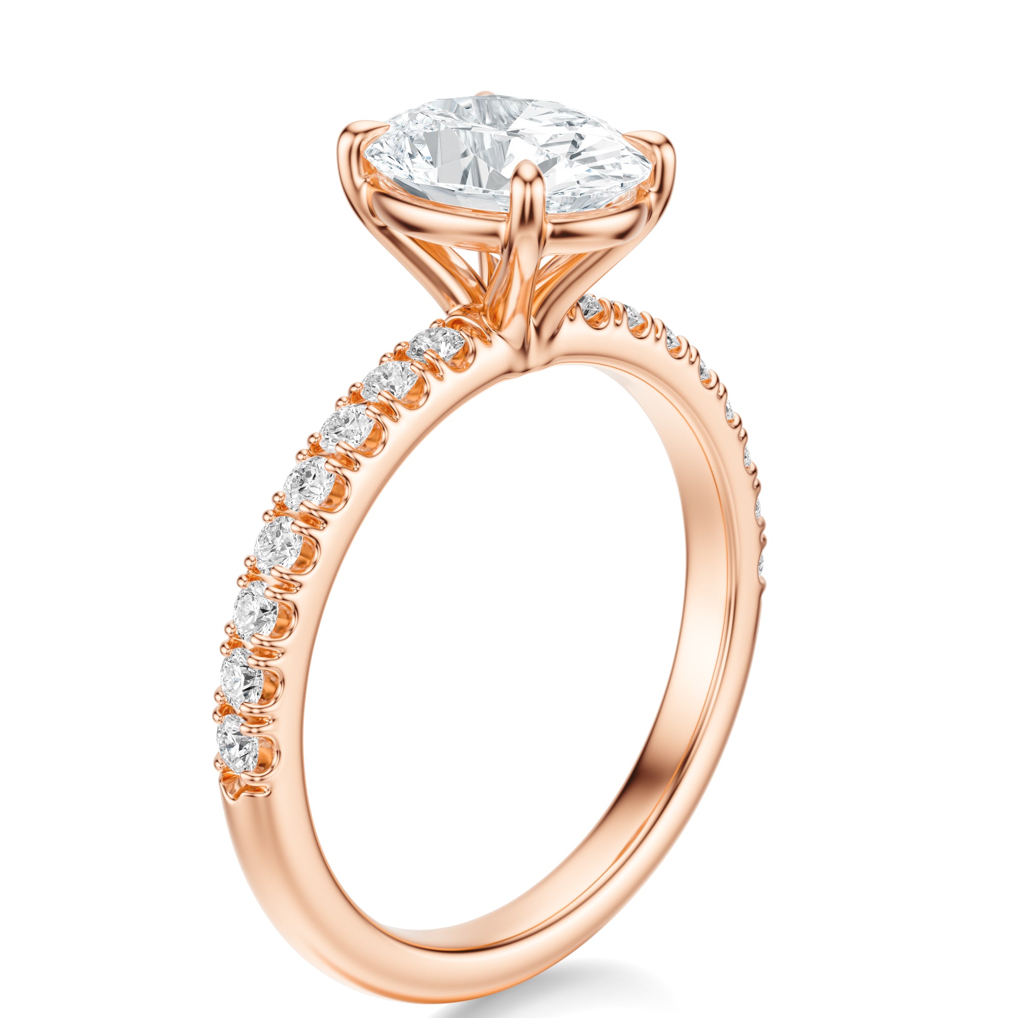 Signature Solitaire Oval Engagement Ring - Rose Gold Pavé Band - Side View