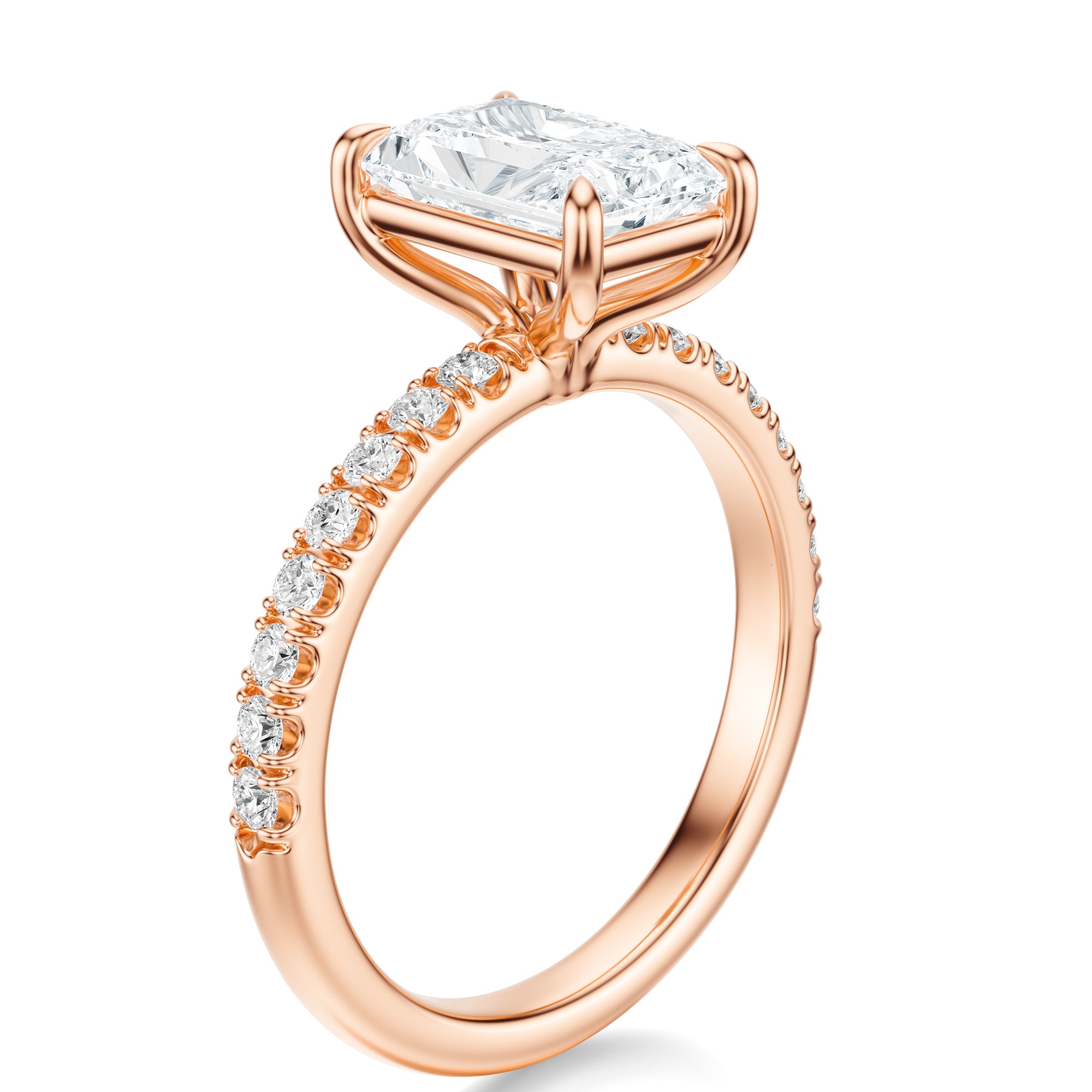Signature Solitaire Radiant Engagement Ring - Rose Gold Pavé Band - Side View