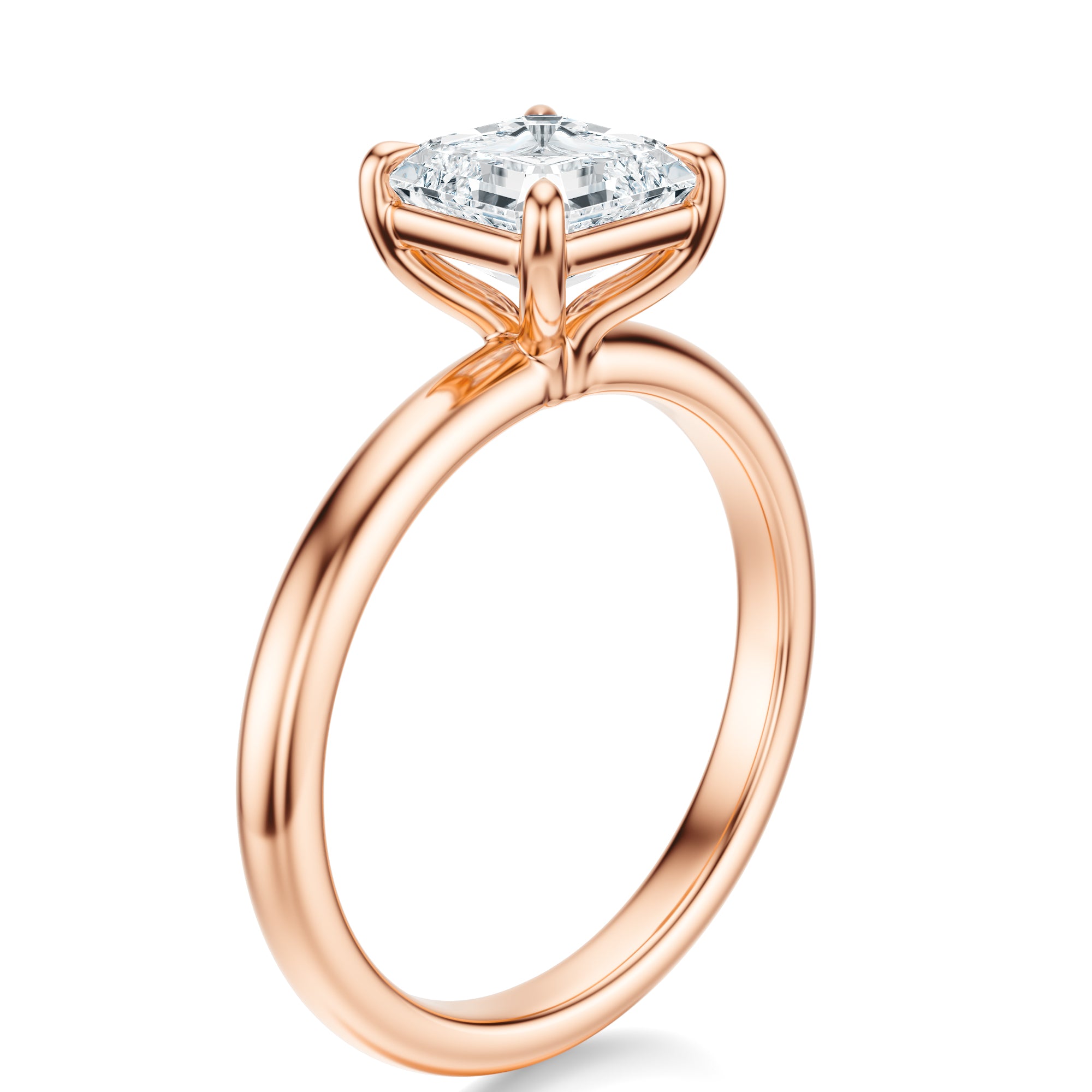 Signature Solitaire Asscher Engagement Ring - Rose Gold Polished Band - Side View