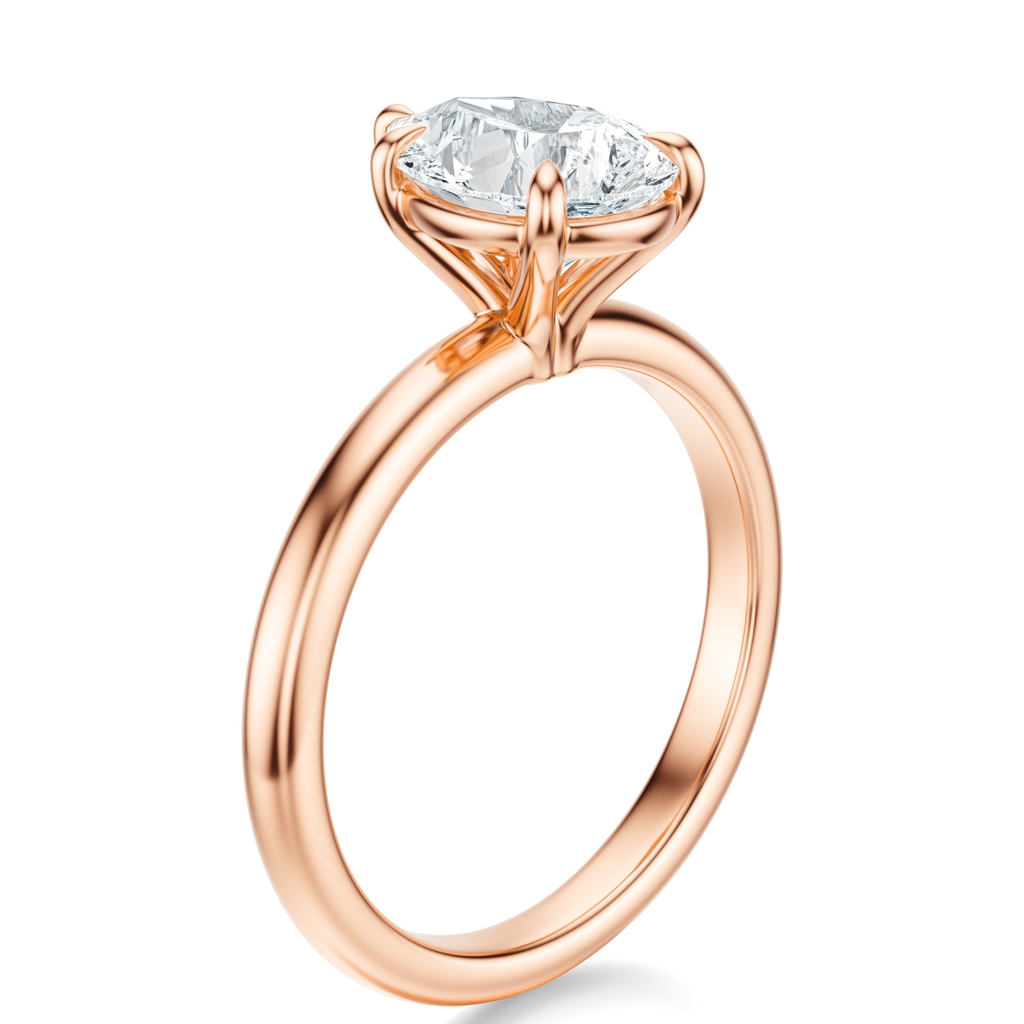 Signature Solitaire Pear Engagement Ring - Rose Gold Polished Band - Side View
