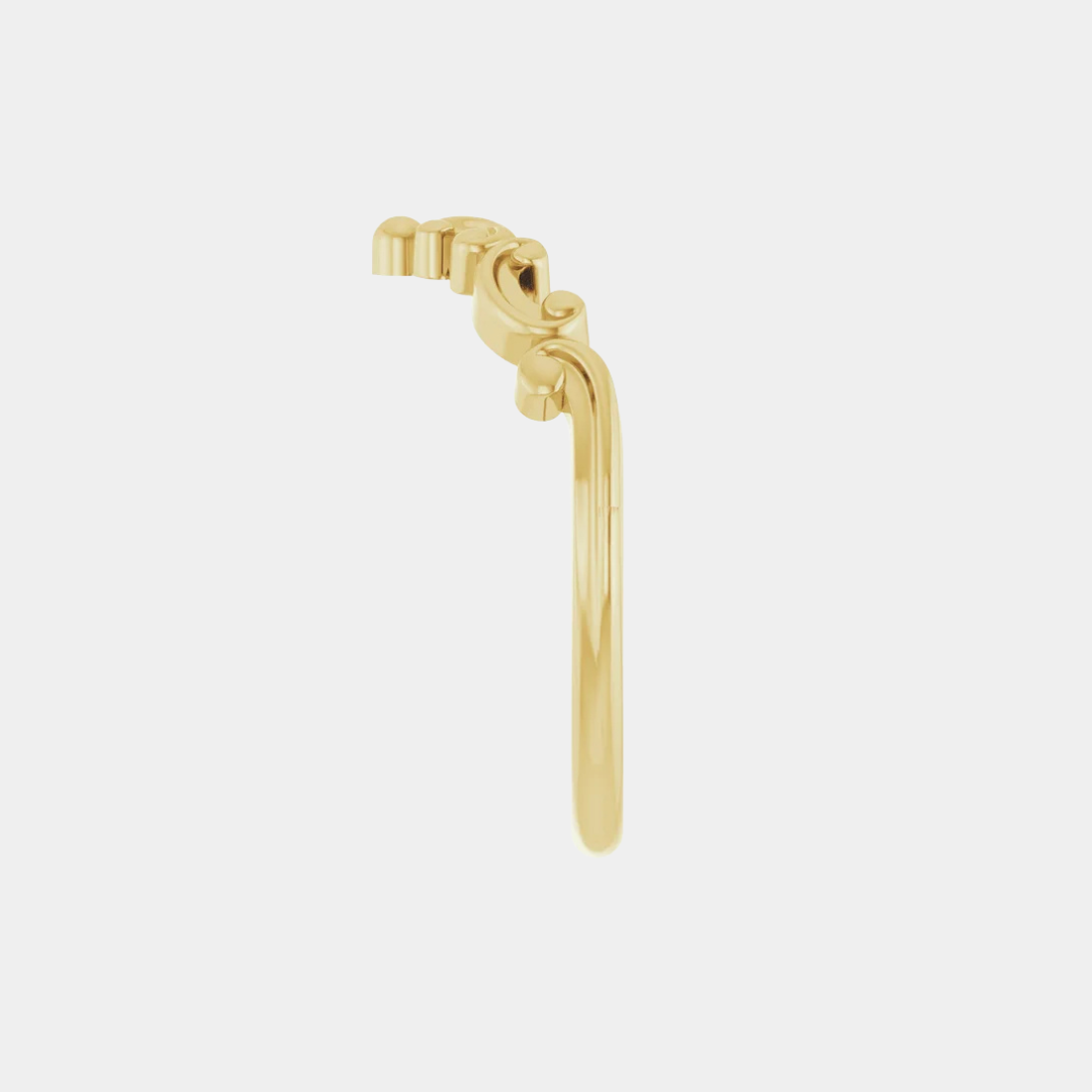 yellow gold scroll work contour wedding band