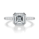 Signature Bezel Asscher Engagement Ring - White Gold Pavé Band - Front View