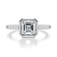 Signature Bezel Asscher Engagement Ring - White Gold Pavé Band - Front View