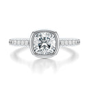 Signature Bezel Cushion Engagement Ring - White Gold Pavé Band - Front View