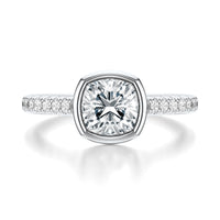 Signature Bezel Cushion Engagement Ring - White Gold Pavé Band - Front View