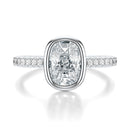 Signature Bezel Elongated Cushion Engagement Ring - White Gold Pavé Band - Front View