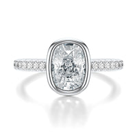 Signature Bezel Elongated Cushion Engagement Ring - White Gold Pavé Band - Front View