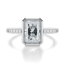 Signature Bezel Emerald Engagement Ring - White Gold Pavé Band - Front View