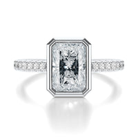 Signature Bezel Emerald Engagement Ring - White Gold Pavé Band - Front View