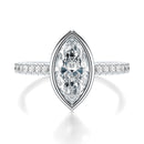 Signature Bezel Marquise Engagement Ring - White Gold Pavé Band - Front View