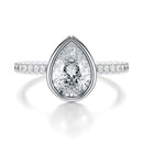 Signature Bezel Pear Engagement Ring - White Gold Pavé Band - Front View