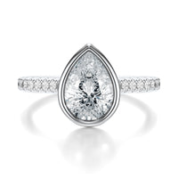 Signature Bezel Pear Engagement Ring - White Gold Pavé Band - Front View
