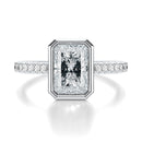 Signature Bezel Radiant Engagement Ring - White Gold Pavé Band - Front View