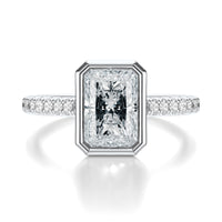 Signature Bezel Radiant Engagement Ring - White Gold Pavé Band - Front View