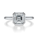 Signature Bezel Asscher Engagement Ring - White Gold Polished Band - Front View