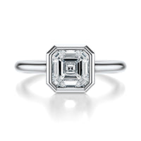 Signature Bezel Asscher Engagement Ring - White Gold Polished Band - Front View