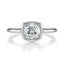 Signature Bezel Cushion Engagement Ring - White Gold Polished Band - Front View