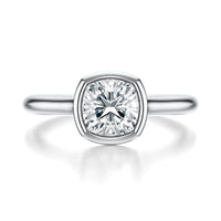 Signature Bezel Cushion Engagement Ring - White Gold Polished Band - Front View