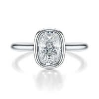 Signature Bezel Elongated Cushion Engagement Ring - White Gold Polished Band - Front View