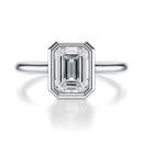 Signature Bezel Emerald Engagement Ring - White Gold Polished Band - Front View