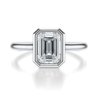 Signature Bezel Emerald Engagement Ring - White Gold Polished Band - Front View