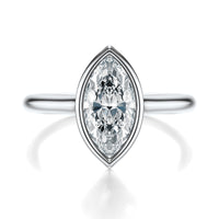 Signature Bezel Marquise Engagement Ring - White Gold Polished Band - Front View