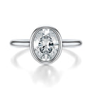 Signature Bezel Oval Engagement Ring - White Gold Polished Band - Front View
