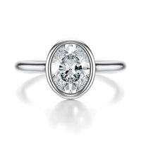 Signature Bezel Oval Engagement Ring - White Gold Polished Band - Front View