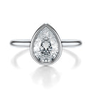 Signature Bezel Pear Engagement Ring - White Gold Polished Band - Front View