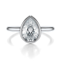 Signature Bezel Pear Engagement Ring - White Gold Polished Band - Front View
