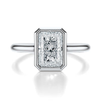 Signature Bezel Radiant Engagement Ring - White Gold Polished Band - Front View