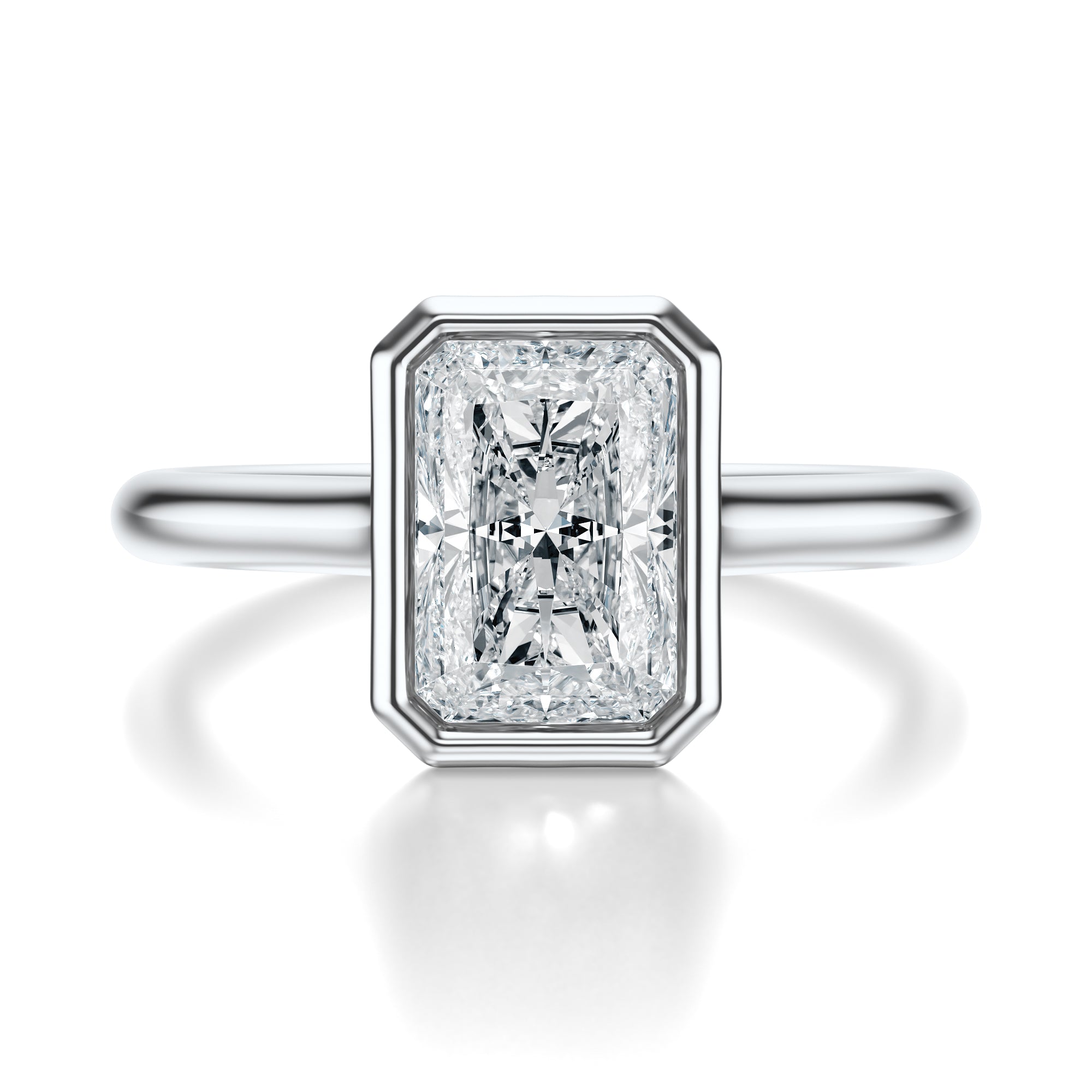 Signature Bezel Radiant Engagement Ring - White Gold Polished Band - Front View