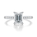Signature Cathedral Hidden Halo Emerald Engagement Ring - White Gold Pavé Band - Front View