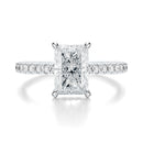 Signature Cathedral Hidden Halo Radiant Engagement Ring - White Gold Pavé Band - Front View