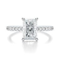 Signature Cathedral Hidden Halo Radiant Engagement Ring - White Gold Pavé Band - Front View