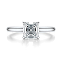 Signature Cathedral Hidden Halo Asscher Engagement Ring - White Gold Polished Band - Front View