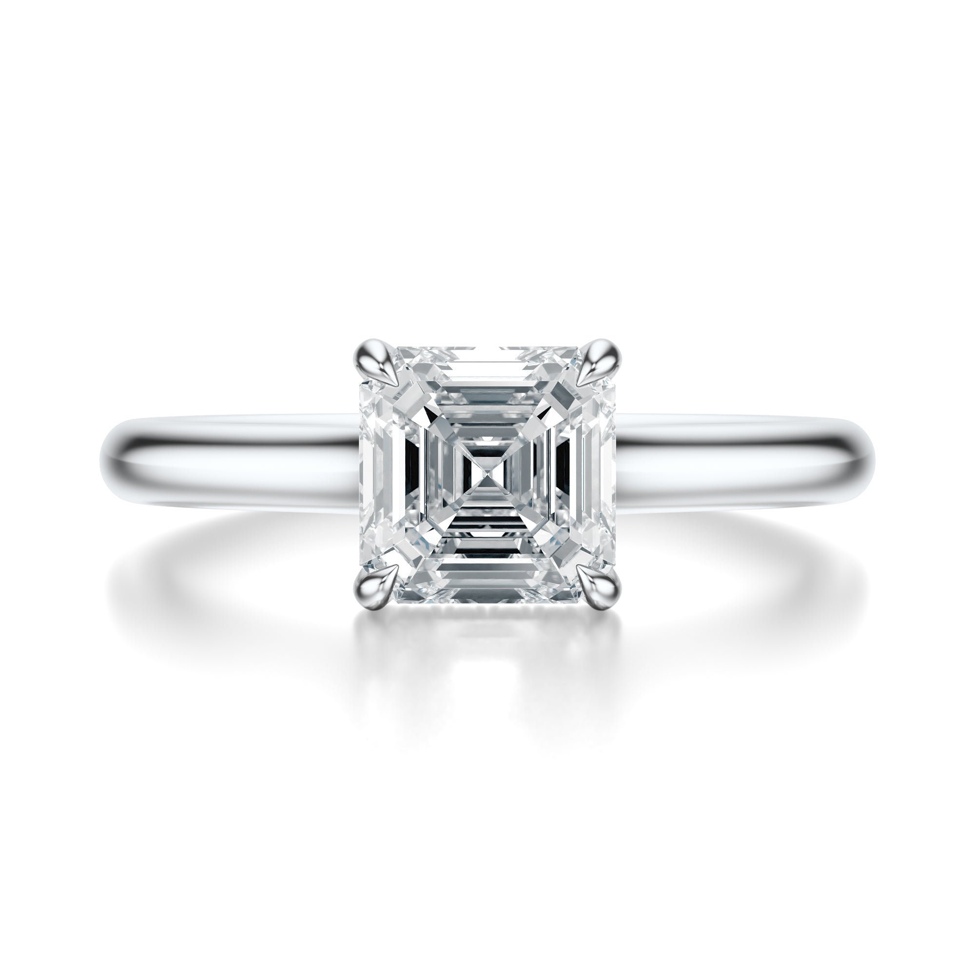 Signature Cathedral Hidden Halo Asscher Engagement Ring - White Gold Polished Band - Front View