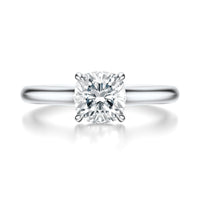 Signature Cathedral Hidden Halo Cushion Engagement Ring - White Gold Polished Band - Front View