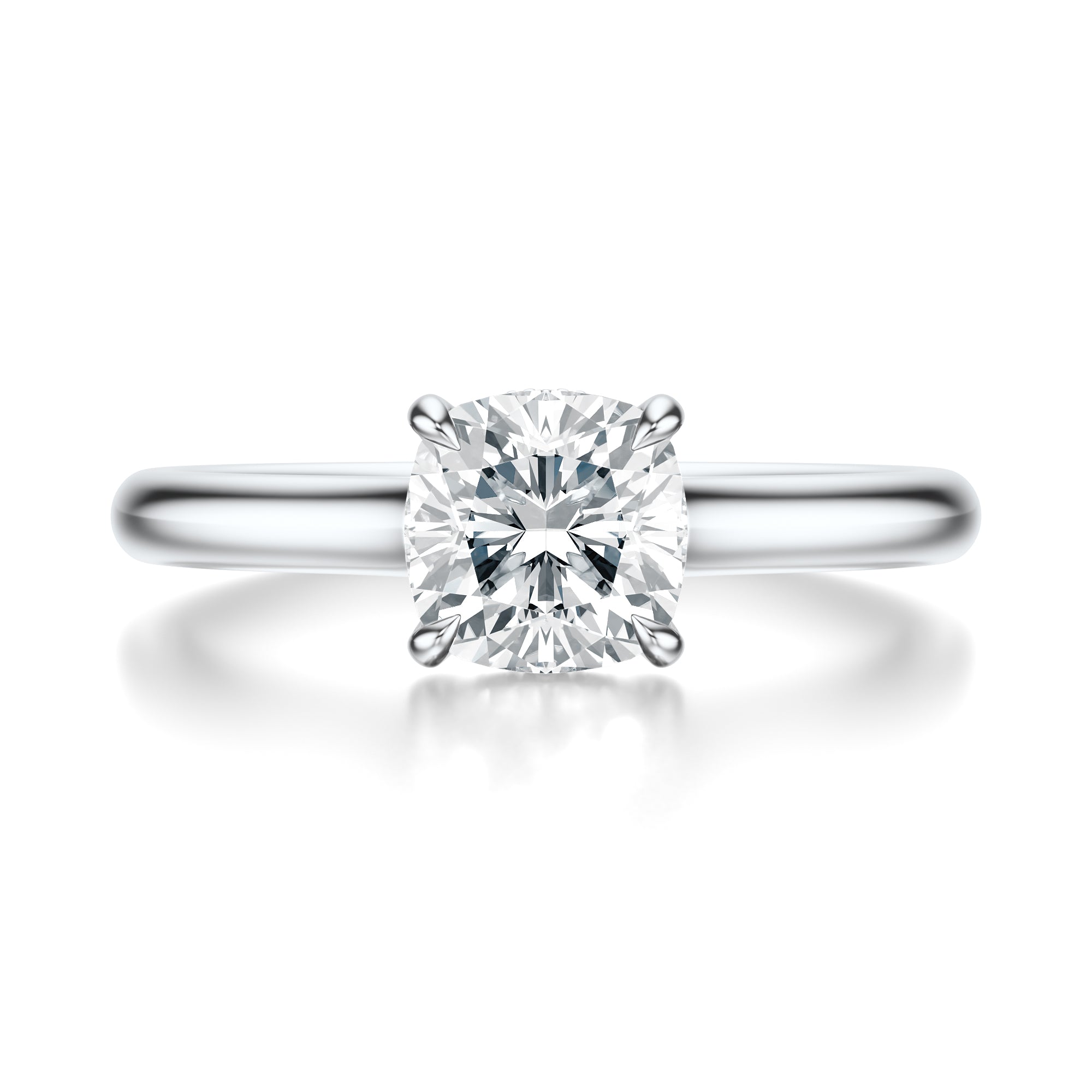 Signature Cathedral Hidden Halo Cushion Engagement Ring - White Gold Polished Band - Front View