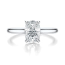 Signature Cathedral Hidden Halo Elongated Cushion Engagement Ring - White Gold Polished Band - Front View