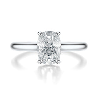 Signature Cathedral Hidden Halo Elongated Cushion Engagement Ring - White Gold Polished Band - Front View