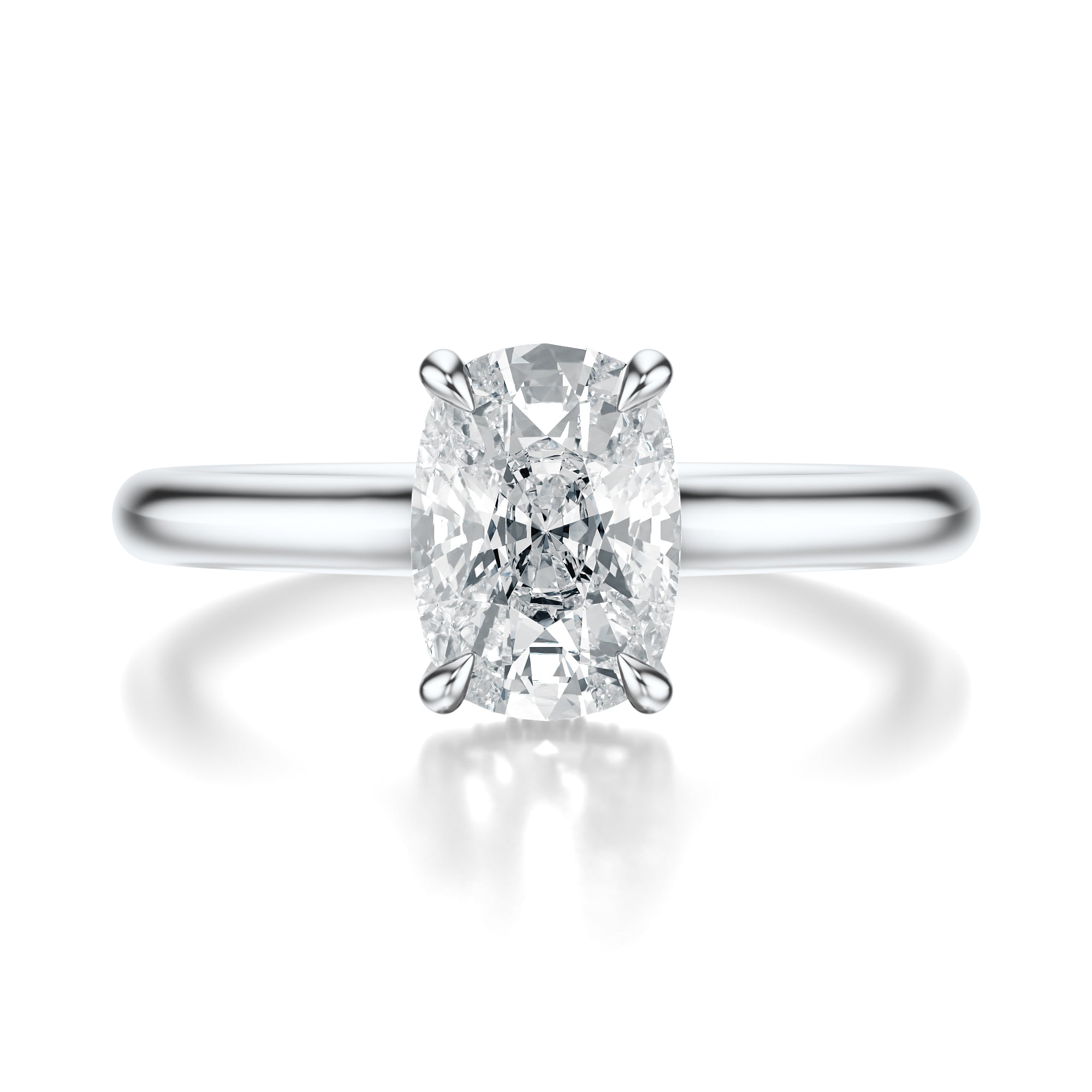 Signature Cathedral Hidden Halo Elongated Cushion Engagement Ring - White Gold Polished Band - Front View