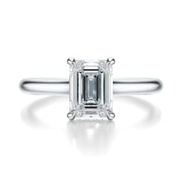 Signature Cathedral Hidden Halo Emerald Engagement Ring - White Gold Polished Band - Front View