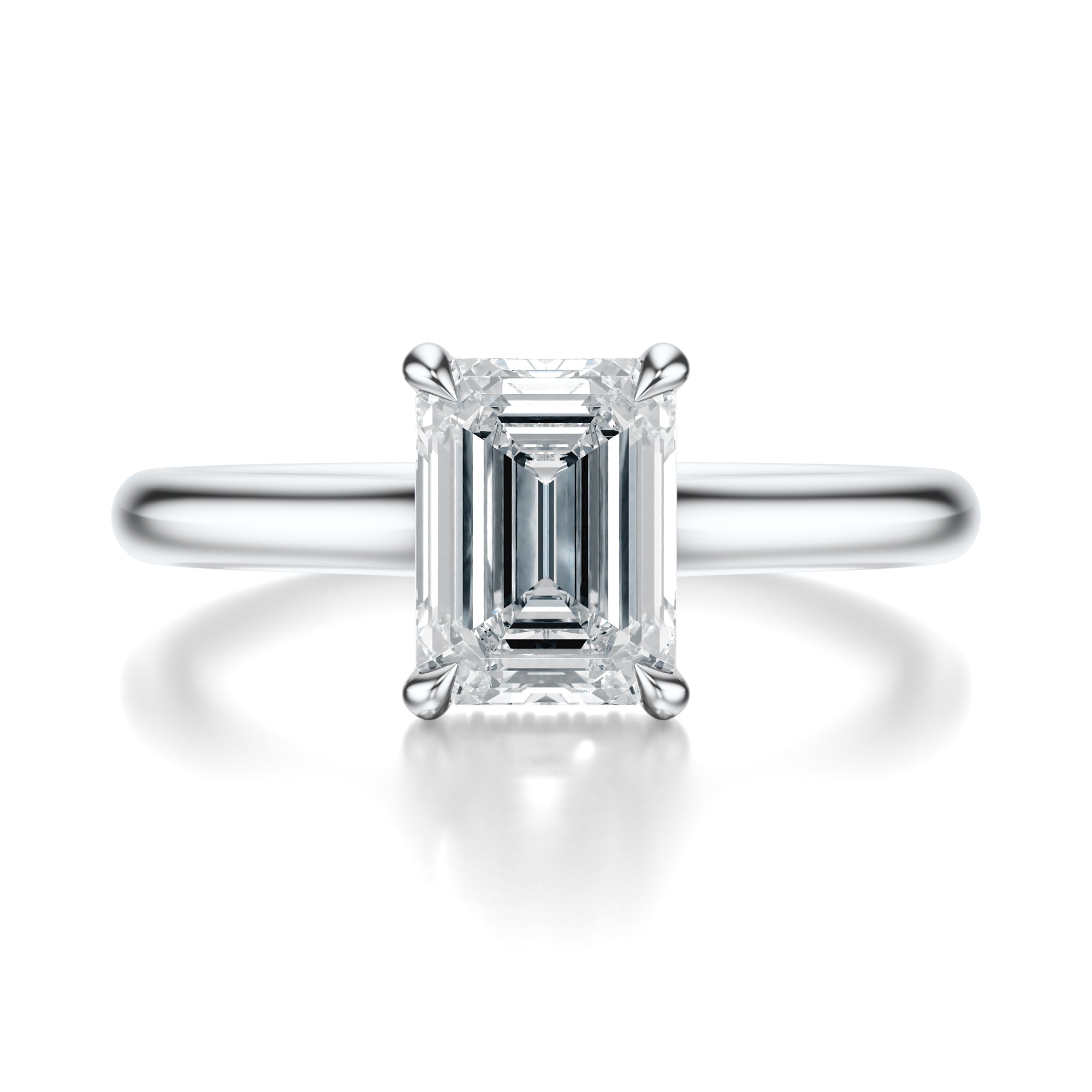 Signature Cathedral Hidden Halo Emerald Engagement Ring - White Gold Polished Band - Front View