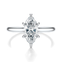 Signature Cathedral Hidden Halo Marquise Engagement Ring - White Gold Polished Band - Front View
